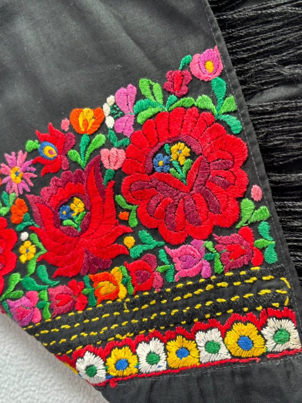 Vintage Hungarian Matyo Embroidered Fringed Folk Apron Unisex - Picture 14 of 16